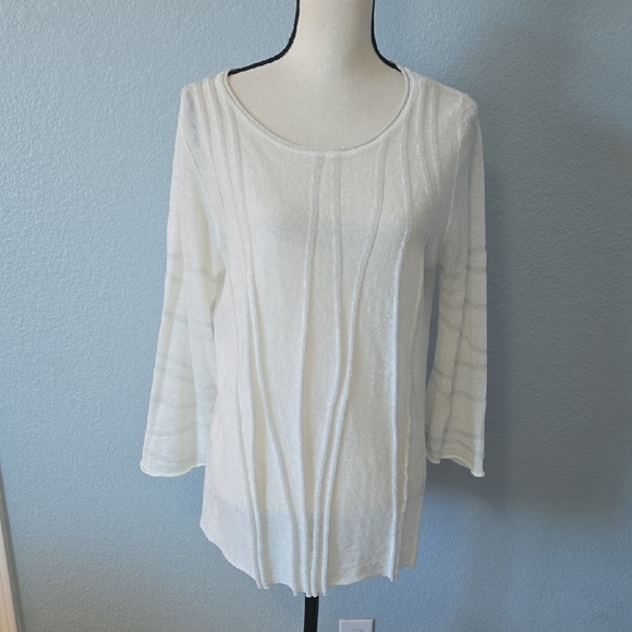 JENNIFER TATTANELLI Casini White Metallic 3/4 Sleeve Linen Sweater SZ L (46 IT) - Picture 1 of 15